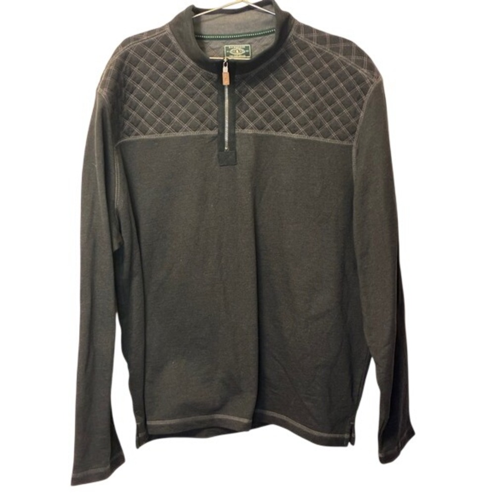 GH Bass & Co Mens XXL Quarter Zip Pullover Sweater Charcoal Gray Quilted Preppy